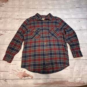 Field & Stream Red Blue Plaid Flannel Long Sleeve Button Up Shirt Men's Size L